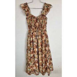 En Saison Milkmaid Cottagecore Floral Midi Dress Size S Tasseled Lined Boho